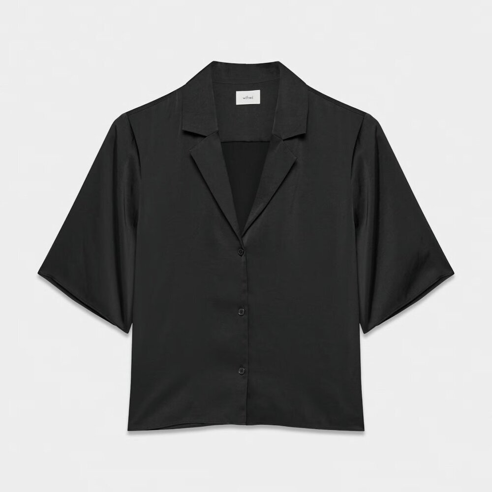 Aritzia Wilfred Beso Satin Button Up Top Short Sleeve Black Size 2X NWT $98 - Picture 3 of 14